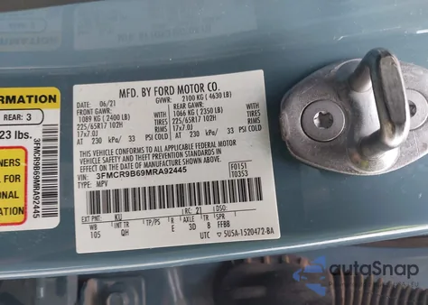 2021 Ford Bronco Sport Big Bend from USA, damaged, VIN 3FMCR9B69MRA92445